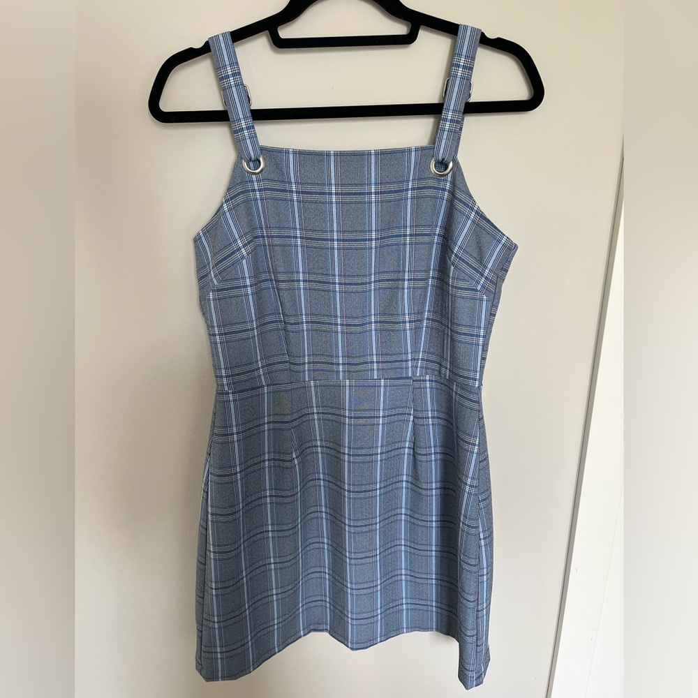 Blue Plaid Overall Dress